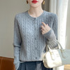丁摩 春秋圆领针织衫女新款单排扣外套纯色麻花开衫洋气毛衣外搭5ZF-1267 商品缩略图1