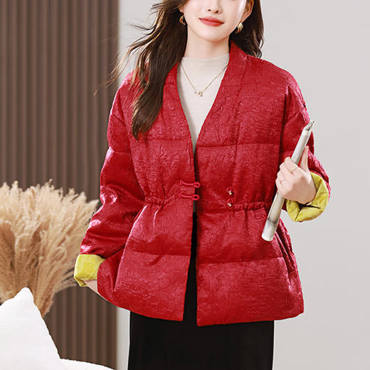 丁摩 新中式国风羽绒服女短款冬季新款巨好看90白鸭绒保暖外套5ZF-6739 商品图0