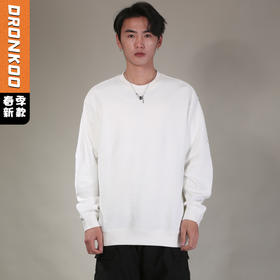 DRONKOO 2026 圆领左袖同色皮标华夫格肌理中厚卫衣