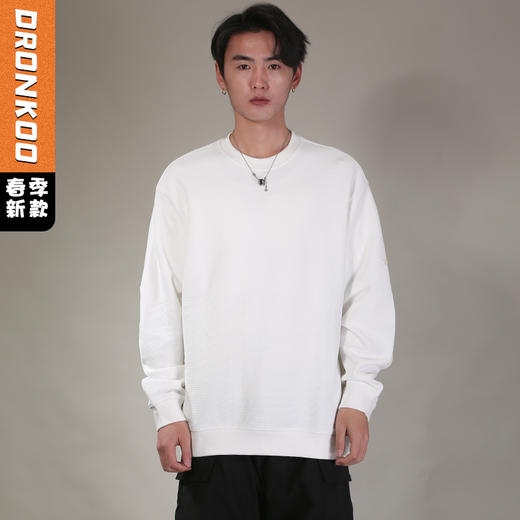 DRONKOO 2026 圆领左袖同色皮标华夫格肌理中厚卫衣 商品图0