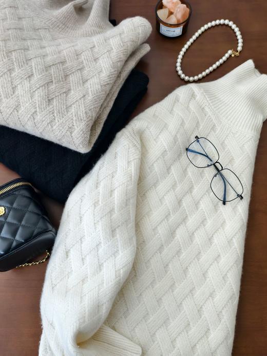 100%全羊毛编织坑条领 加厚高克重全羊毛衣 商品图3