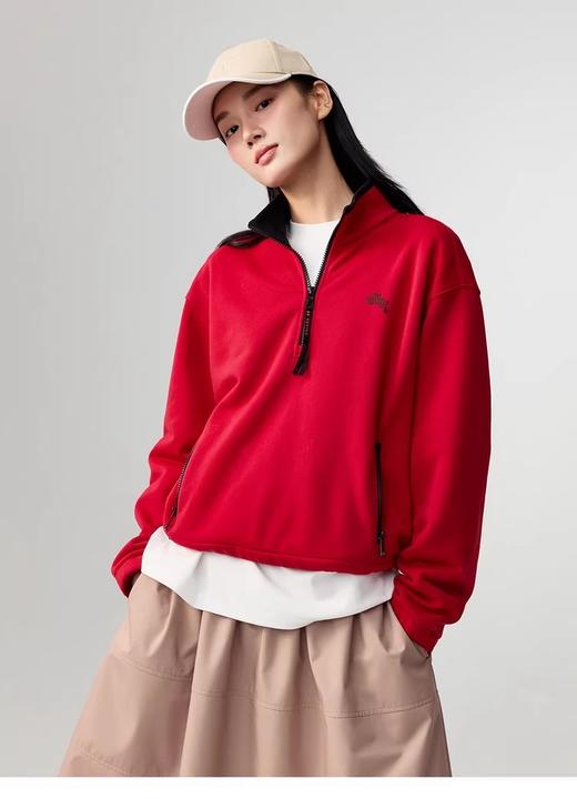 雅y同款红色休闲短款半拉链松弛感运动卫衣 商品图2