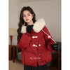 鹿向南「巴黎红枫叶」红色白鸭绒羽绒服女冬季宽松保暖短款外套 商品缩略图1
