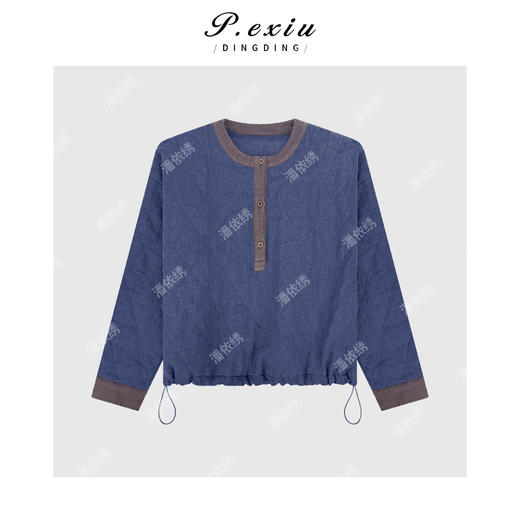 PanYiXiu/潘依绣100%亚麻半开领下摆抽绳复古减龄棉服外套W-63485 商品图1