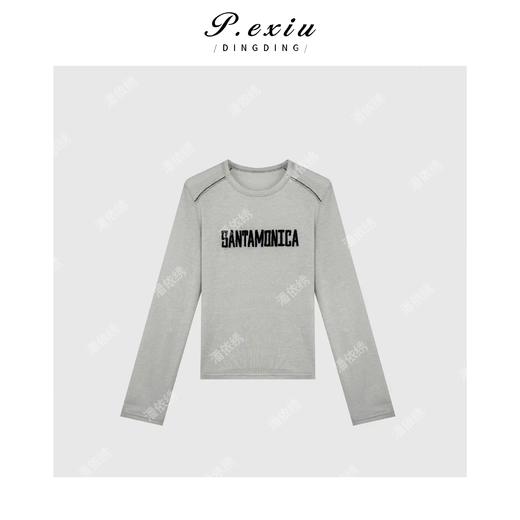 04-1潘依绣丁丁宠粉羊-毛 韩版简约刺绣绒感打底T恤 W-62557 商品图1