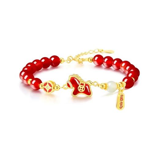 【驭金向钱 幸福财来 冷珐琅工艺】马上有钱S925银钱马轻奢新中式红玛瑙本命年手串 商品图4