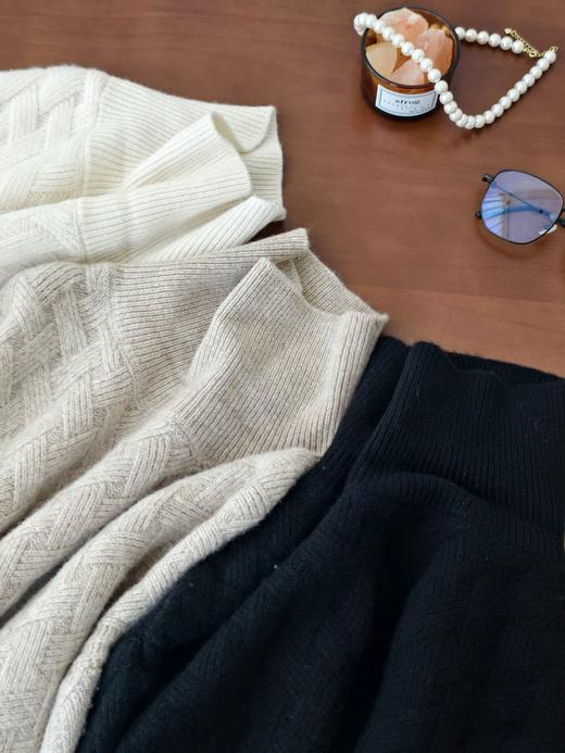 100%全羊毛编织坑条领 加厚高克重全羊毛衣 商品图5