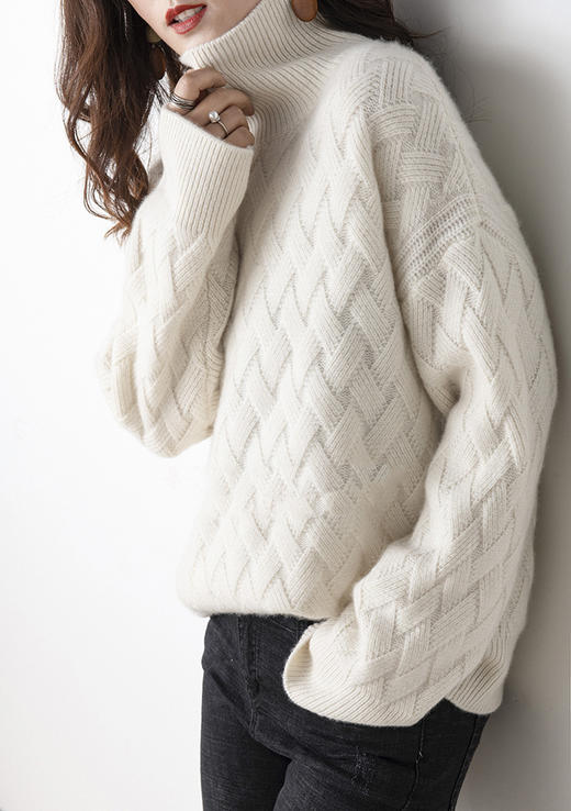 100%全羊毛编织坑条领 加厚高克重全羊毛衣 商品图10