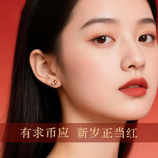 六鑫珠宝 马上有钱S925银红运玛瑙钱马耳钉 轻奢国潮本命年马年礼物 商品图3