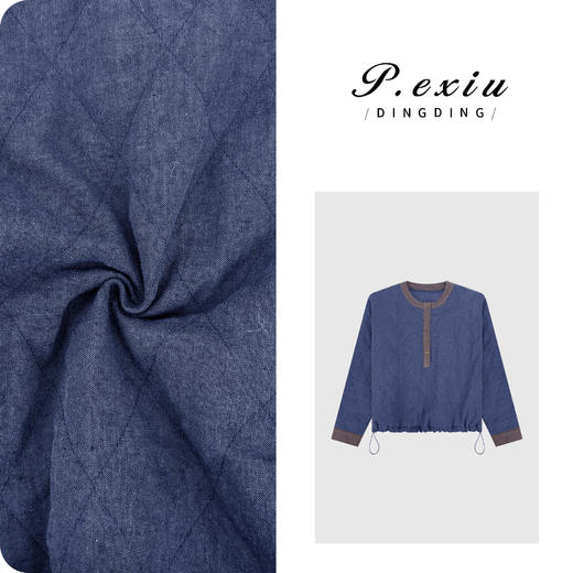 PanYiXiu/潘依绣100%亚麻半开领下摆抽绳复古减龄棉服外套W-63485 商品图0