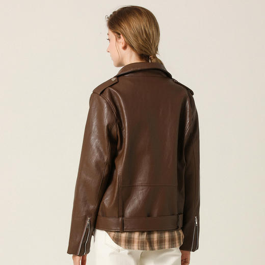 Famecoco范可儿春秋季时尚立领宽松短款PU皮衣外套F201AG103 商品图2