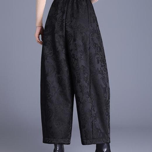 丁摩 国风提花阔腿裤秋冬季灯笼裤加绒高腰显瘦九分花苞裤靴裤5ZF-1265 商品图2