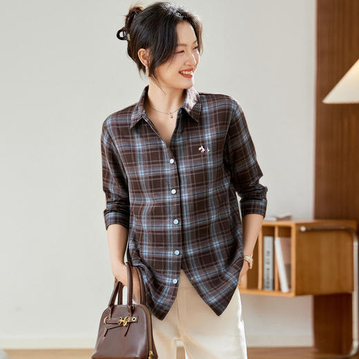 丁摩 磨毛格子衬衫女秋冬新款复古港风加厚保暖宽松外套5ZF-59087 商品图1