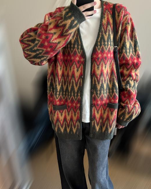 女款几何纹羊毛针织开衫毛衣ho 商品图3