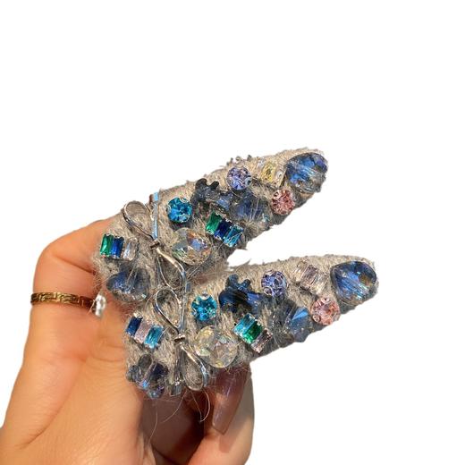 丁摩【2个装】韩国东大门彩钻重工边夹女高级感灰色毛线侧边碎发夹发卡发饰5ZF-1261 商品图4