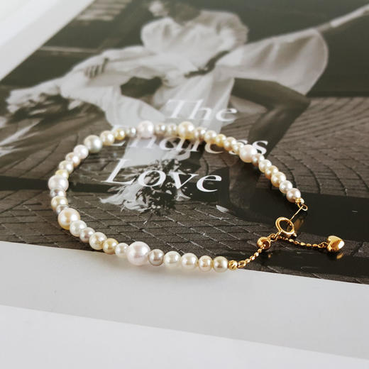 【天然正品】AU750黄金镶天然约3.0-4.7MM混彩海水珍珠手链16CM（可调节）311225NJM41特价：1380 商品图5