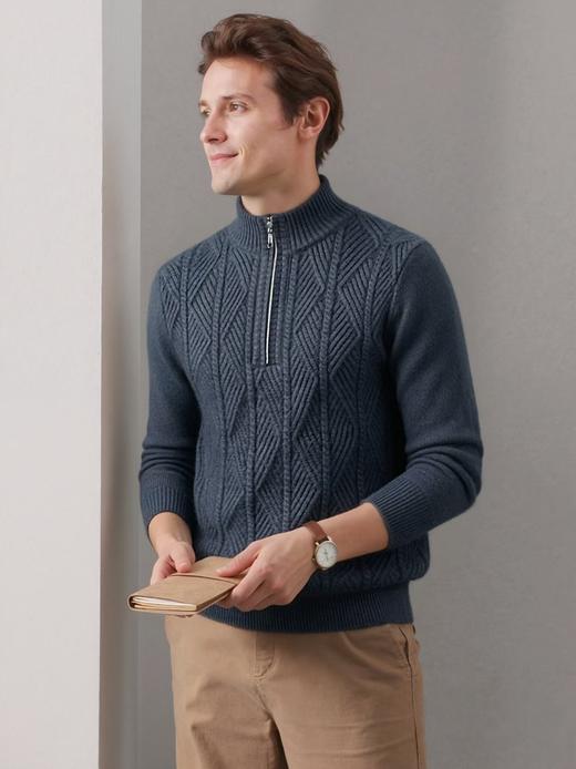 清库仅399！【百分百山羊绒提花毛衣】男士超厚提花半高领保暖毛衣 商品图0