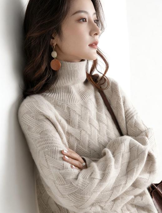 100%全羊毛编织坑条领 加厚高克重全羊毛衣 商品图0