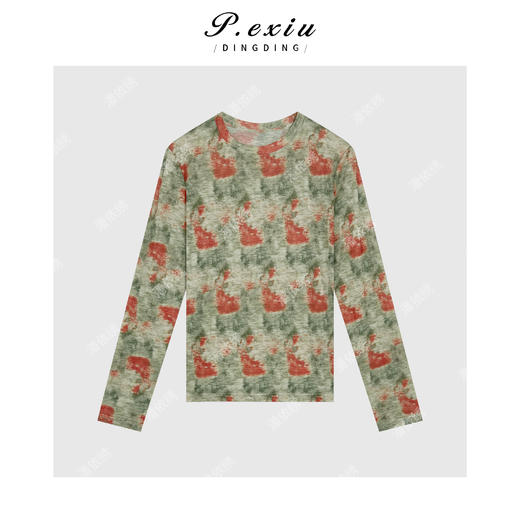04-1潘依绣丁丁宠粉人丝复古晕染打底法式浪漫长袖T恤 W-62300 商品图1