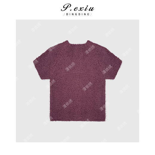 04-3潘依绣丁丁宠粉韩系极简颗粒感打底短袖U领毛织Q20201 商品图1