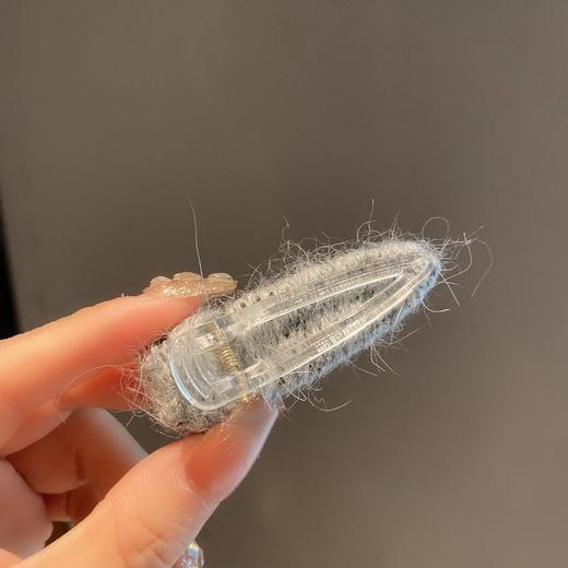 丁摩【2个装】韩国东大门彩钻重工边夹女高级感灰色毛线侧边碎发夹发卡发饰5ZF-1261 商品图1