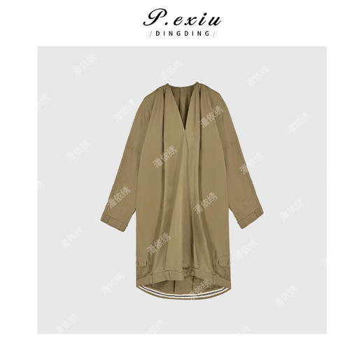 04-2潘依绣丁丁宠粉潘依绣 设计款V领褶皱慵懒通勤中长款连衣裙 Q2733 商品图0