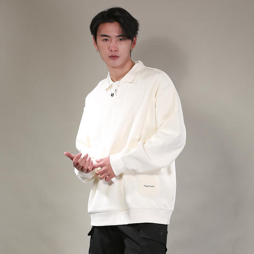 DRONKOO 2026  翻领单粒扣下摆同色方织唛中厚卫衣 商品图3