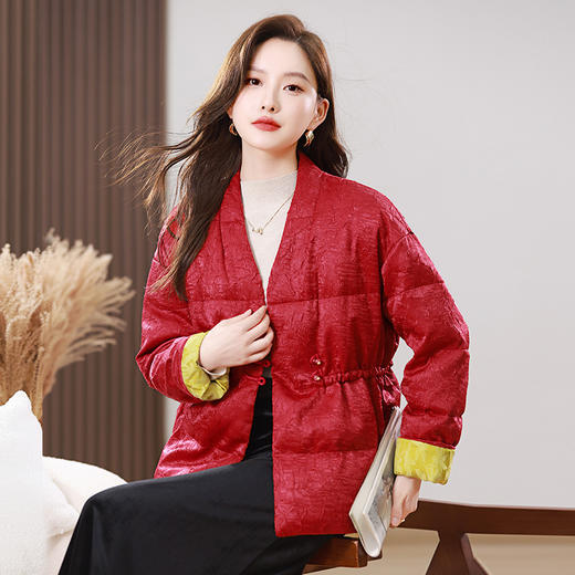 丁摩 新中式国风羽绒服女短款冬季新款巨好看90白鸭绒保暖外套5ZF-6739 商品图1