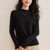 丁摩 天丝羊毛面膜T女春秋薄款白色内搭打底衫长袖T恤立领正肩上衣5ZF-M940 商品缩略图2