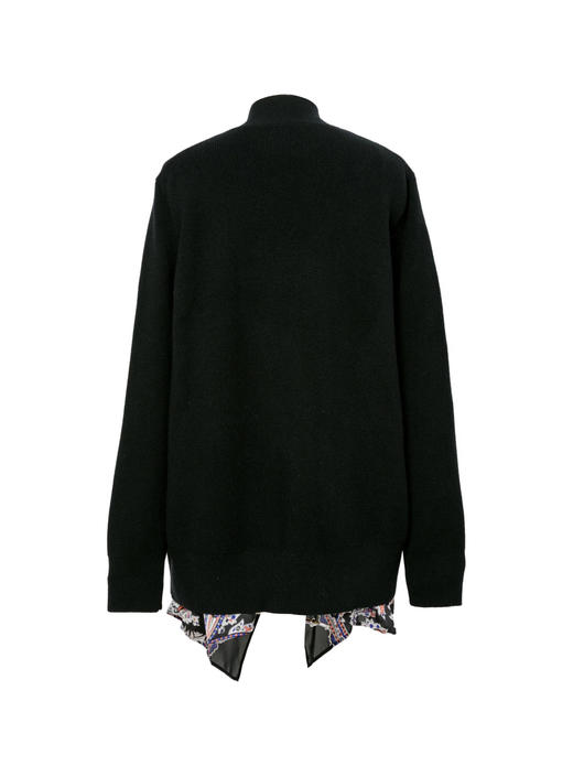 女款V领丝巾拼接针织开衫毛衣he 商品图2