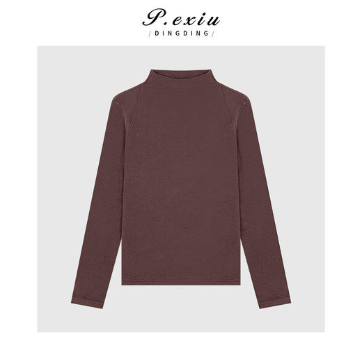 A008潘依绣丁丁宠粉气质高级拼接网纱磨绒加厚半高领长袖打底上衣Q78491 商品图0