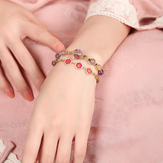 【祈愿吉品】紫水晶福泽贵缘手链女金发晶双圈 商品图1