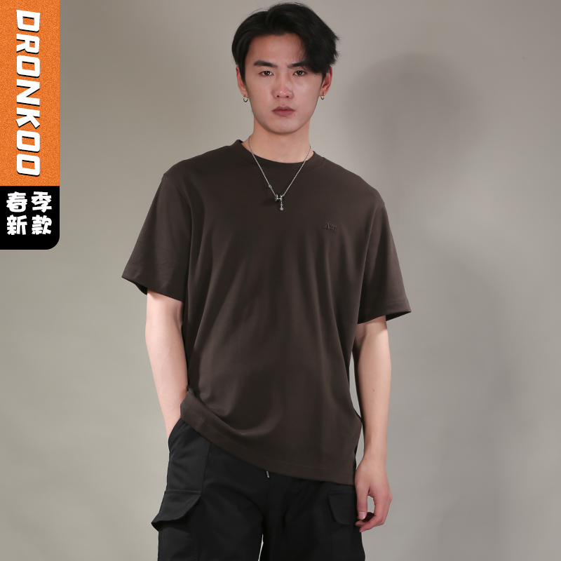 DRONKOO 2026 圆领左胸NO1刺绣修身短袖T恤