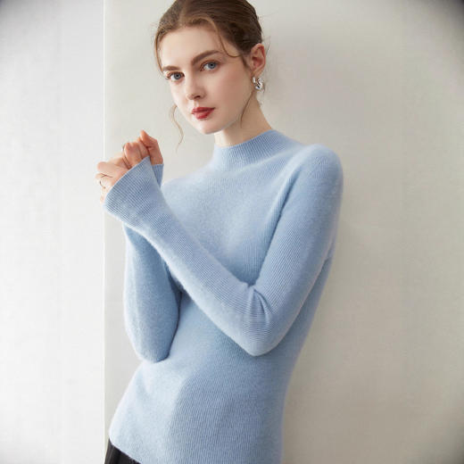丁摩 羊绒衫女半高领100%纯山羊绒修身版一线无缝秋冬简约打底百搭毛衣5ZF-5036 商品图1