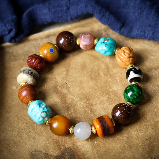 丁摩【佛珠】民族风文玩多宝手串藏传驼骨玛瑙配珠情侣款多宝手链5ZF-4327 商品图2