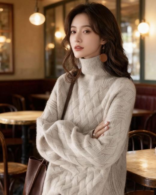 100%全羊毛编织坑条领 加厚高克重全羊毛衣 商品图9