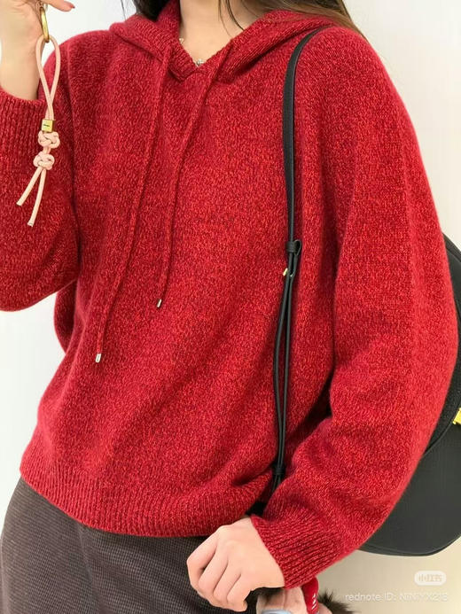 125-5排他性独家圆正 小禾 新春系列 重磅合股羊绒 连帽针织罩衫 我穿L 商品图7