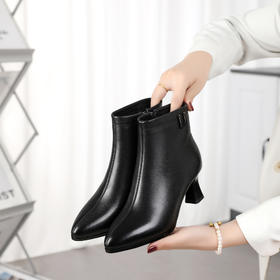 丁摩高跟鞋设计感薄棉靴女秋季短靴尖头细跟冬季加绒大码棉靴5ZF-986