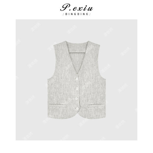 04-3潘依绣丁丁宠粉亚麻简约通勤V领马甲休闲短裤套装 Q0701 商品图1