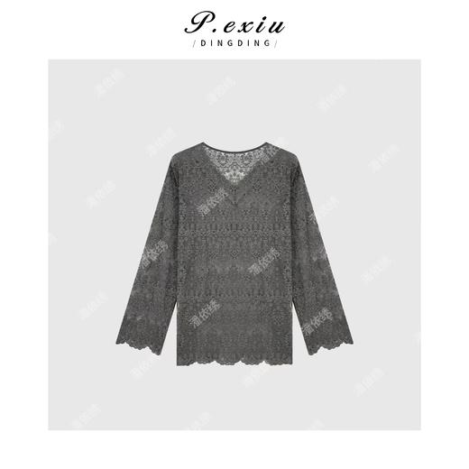 A008潘依绣丁丁宠粉蕾丝植绒气质优雅风长袖打底T恤 Q6392 商品图1