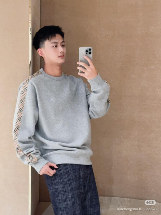 125-7渠道货 26春款 BB情侣款格纹套头卫衣 老朱穿M 商品图4