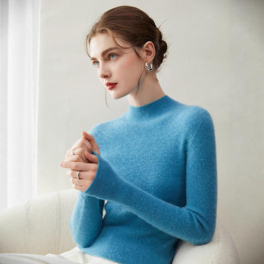 丁摩 羊绒衫女半高领100%纯山羊绒修身版一线无缝秋冬简约打底百搭毛衣5ZF-5036 商品图2