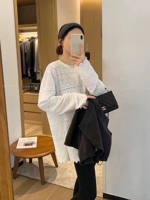 仙气温柔白｜重工蕾丝提花打底衫 商品图2