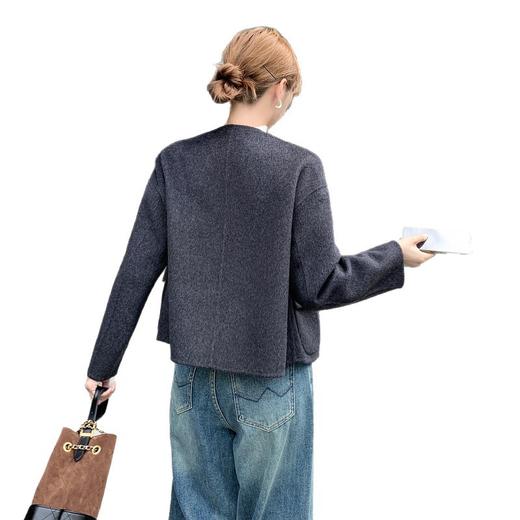 丁摩 秋冬新款双面呢外套女时尚高级感小香风圆领羊毛呢子大衣5ZF-9298 商品图4