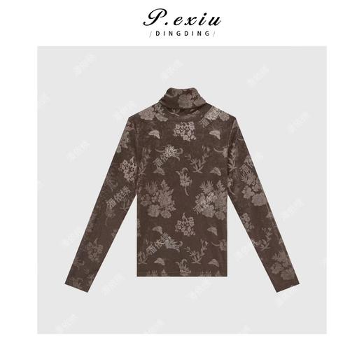 04-1潘依绣丁丁宠粉高级感网纱植绒法式复古高领打底T恤 W-62435 商品图2