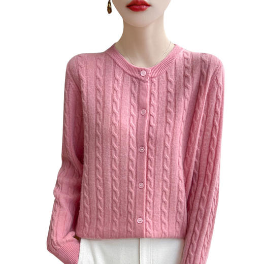 丁摩 春秋圆领针织衫女新款单排扣外套纯色麻花开衫洋气毛衣外搭5ZF-1267 商品图4