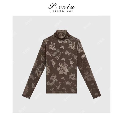 04-1潘依绣丁丁宠粉高级感网纱植绒法式复古高领打底T恤 W-62435 商品图1