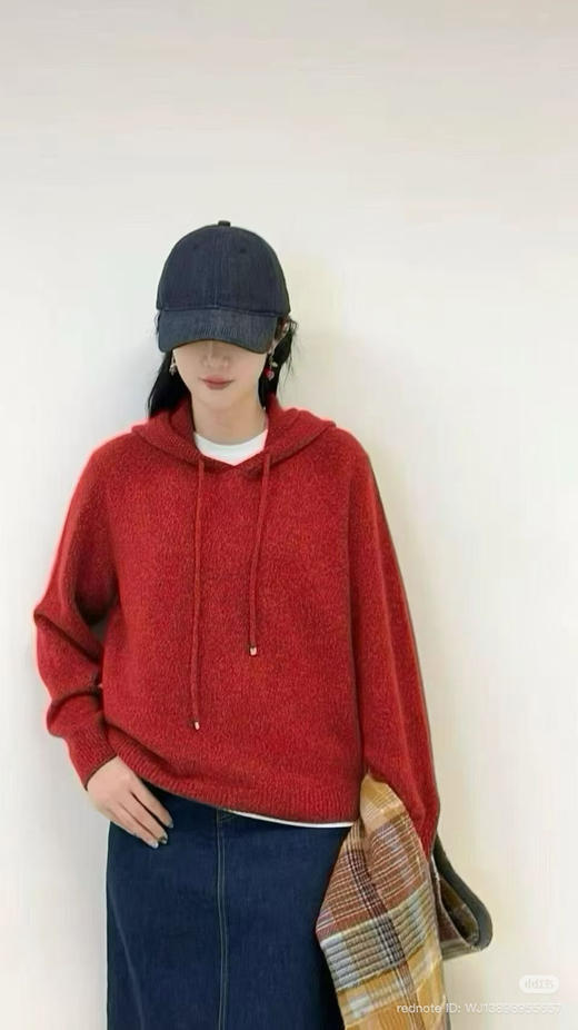 125-5排他性独家圆正 小禾 新春系列 重磅合股羊绒 连帽针织罩衫 我穿L 商品图9