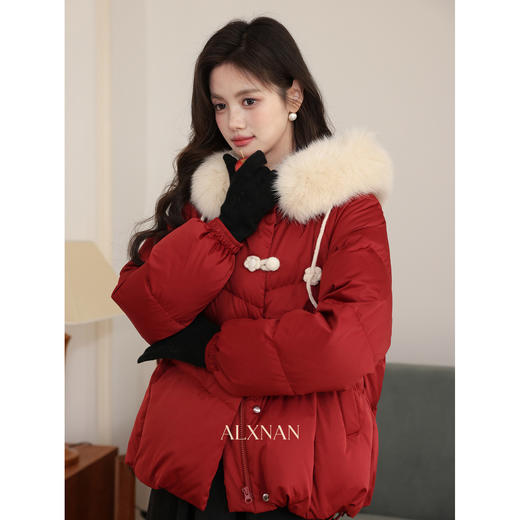 鹿向南「巴黎红枫叶」红色白鸭绒羽绒服女冬季宽松保暖短款外套 商品图3