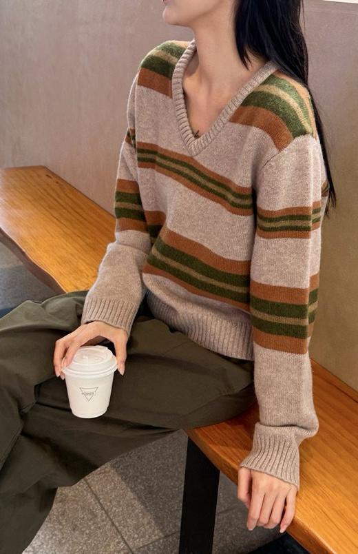 女款v领条纹针织毛衣zh 商品图3